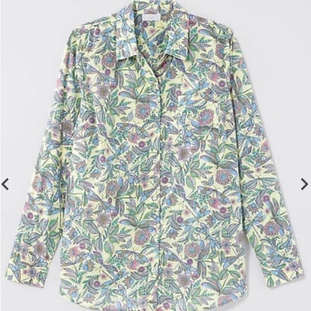 J Jill Cotton Dragonfly Print Button Up Shirt 2X